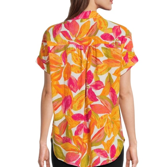 Time and Tru Orange Yellow Short Sleeve Notched Collar Shirt - Picture 2 of 8